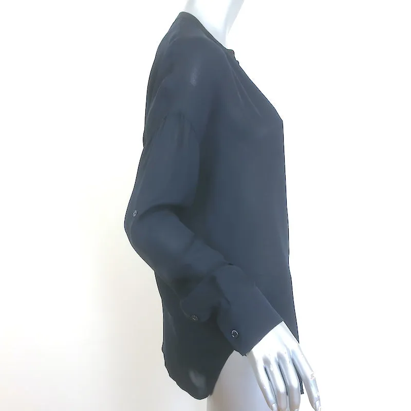 Vince Blouse à Contraste Noir et Marine en Soie Taille Petite Manches Longues