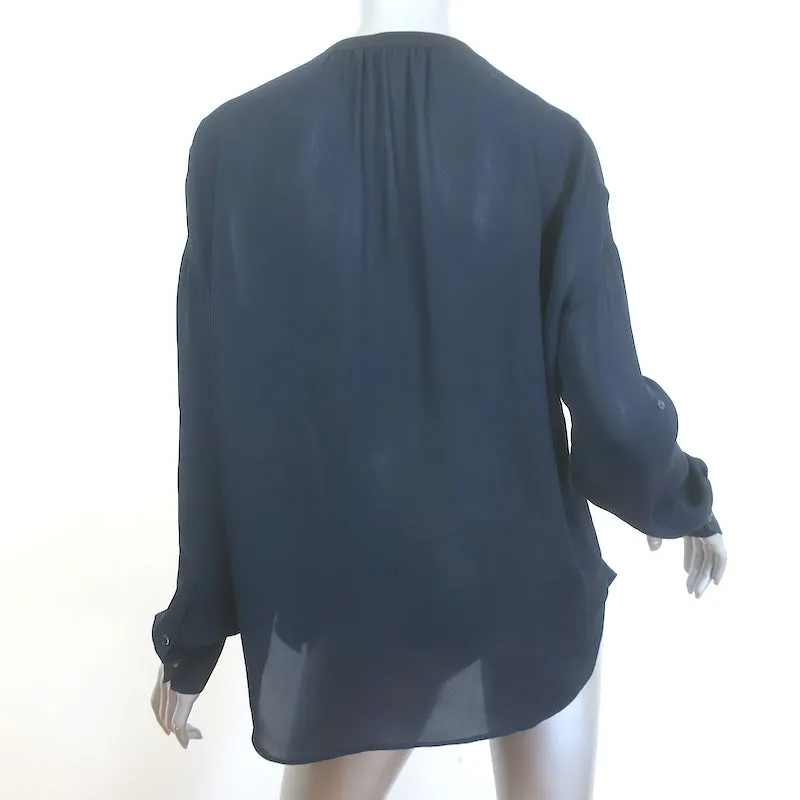 Vince Blouse à Contraste Noir et Marine en Soie Taille Petite Manches Longues