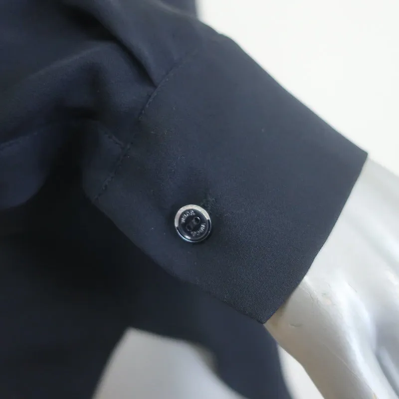 Vince Blouse à Contraste Noir et Marine en Soie Taille Petite Manches Longues