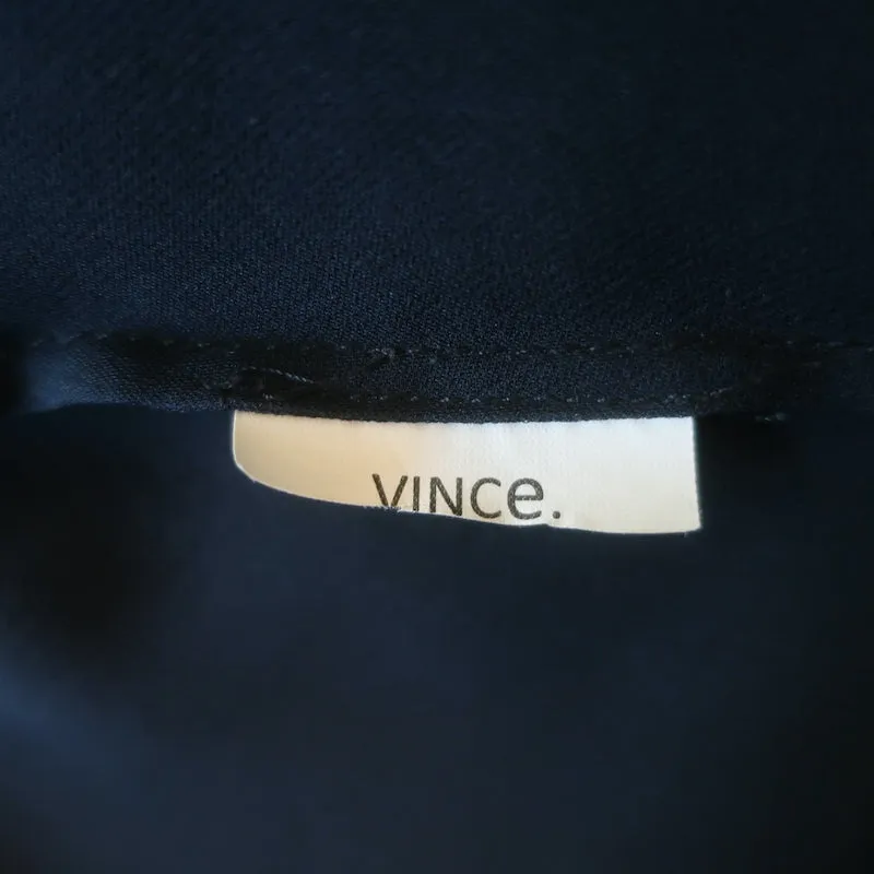 Vince Blouse à Contraste Noir et Marine en Soie Taille Petite Manches Longues