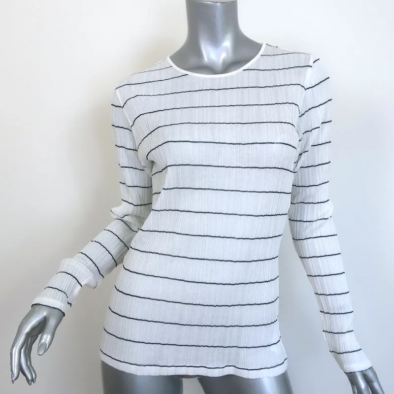 Haut à manches longues Vince Blanc/Noir Rayé Semi-transparent en Coton Taille L NEUF