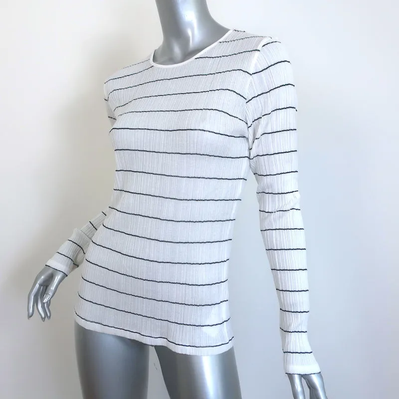 Haut à manches longues Vince Blanc/Noir Rayé Semi-transparent en Coton Taille L NEUF