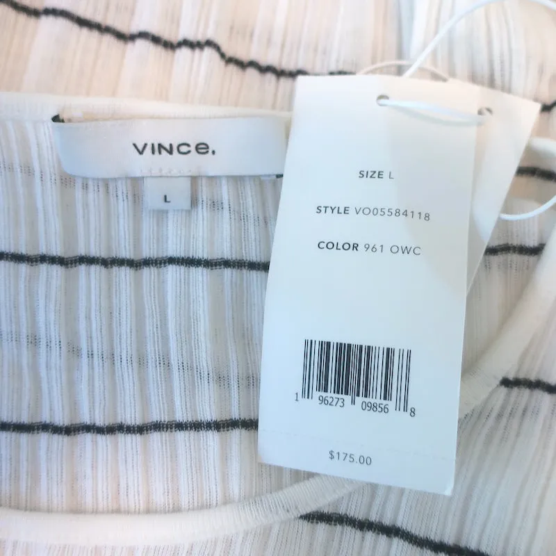 Haut à manches longues Vince Blanc/Noir Rayé Semi-transparent en Coton Taille L NEUF