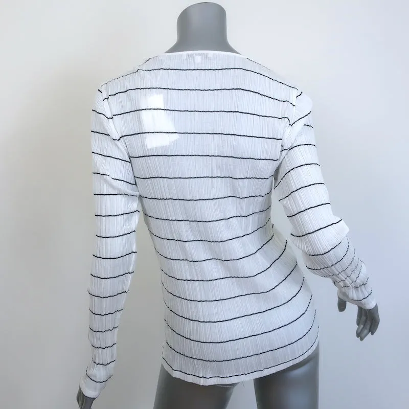 Haut à manches longues Vince Blanc/Noir Rayé Semi-transparent en Coton Taille L NEUF