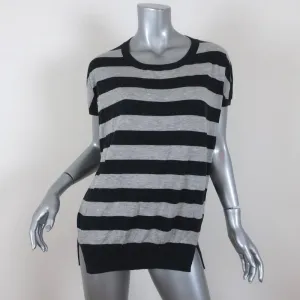 Vince Striped Knit Top Gray Cashmere-Blend Size Medium Short Sleeve Sweater
