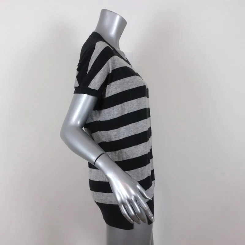 Pull Vince à rayures en maille gris mélange cachemire taille moyenne manches courtes