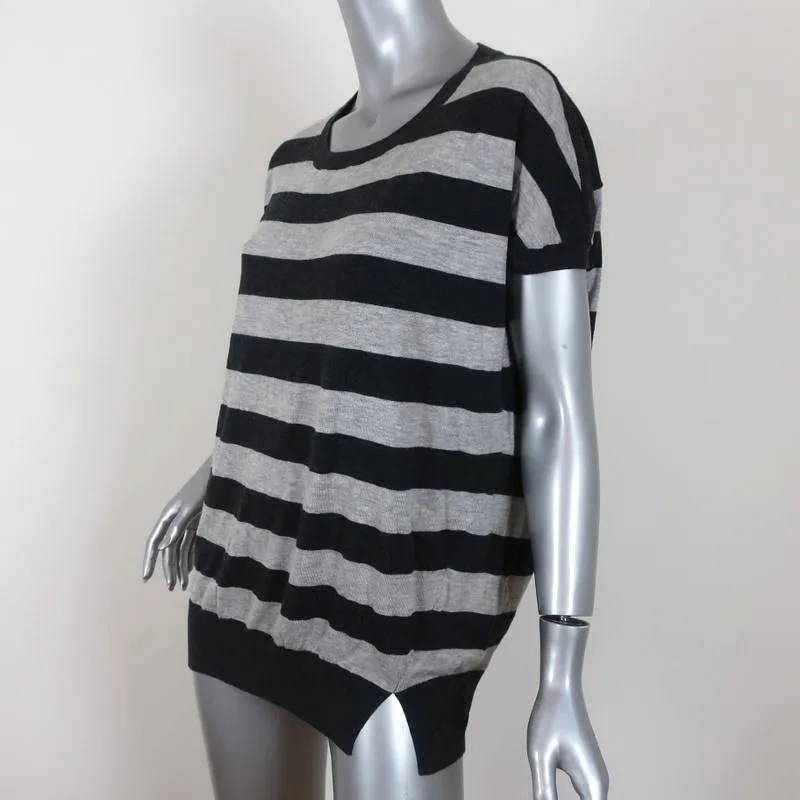 Pull Vince à rayures en maille gris mélange cachemire taille moyenne manches courtes