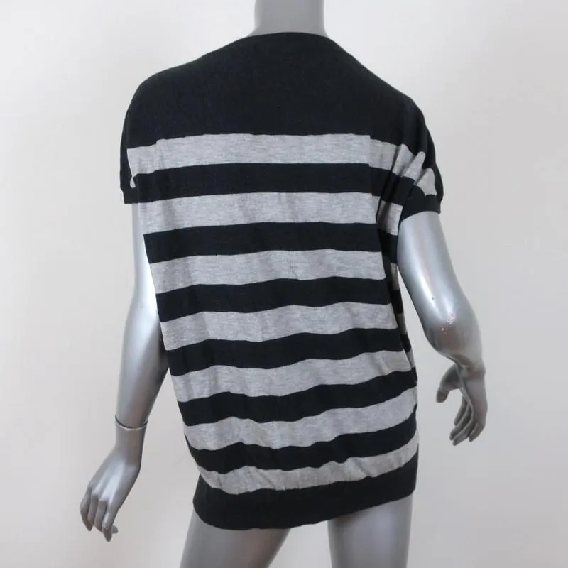 Pull Vince à rayures en maille gris mélange cachemire taille moyenne manches courtes