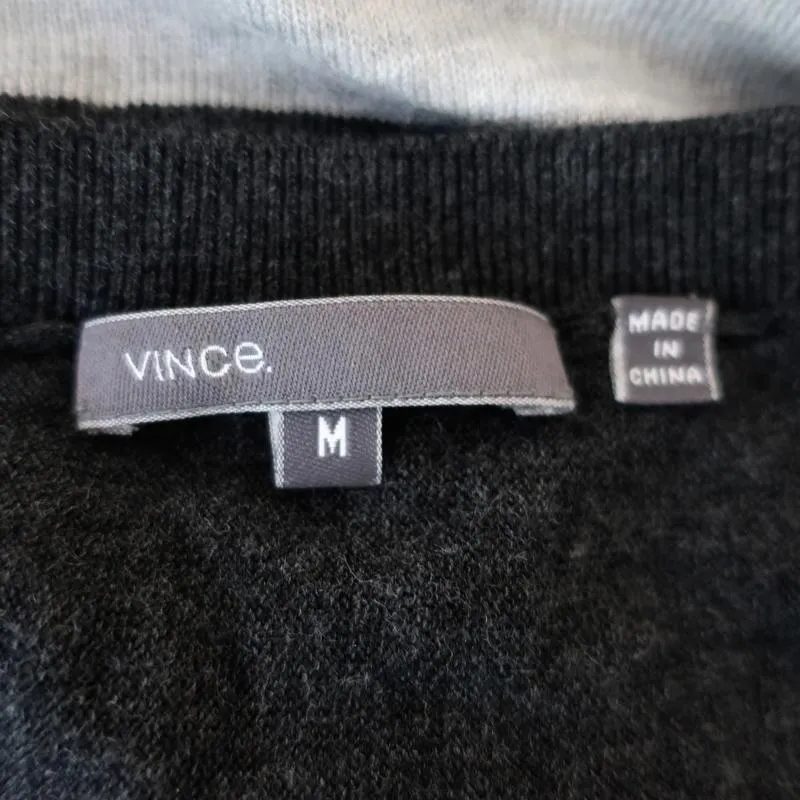 Pull Vince à rayures en maille gris mélange cachemire taille moyenne manches courtes