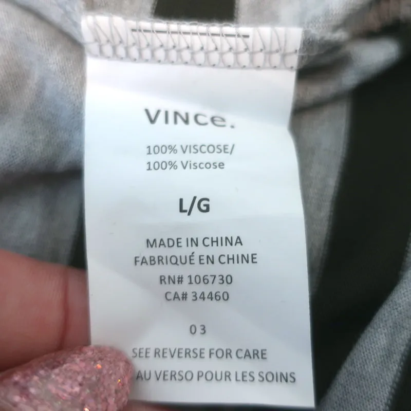 Vince T-shirt à manches longues rayé Gris chiné/Vert foncé Jersey Taille L NEUF
