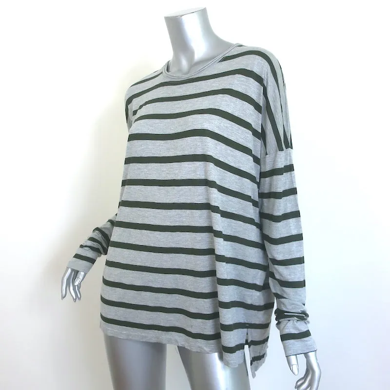 Vince T-shirt à manches longues rayé Gris chiné/Vert foncé Jersey Taille L NEUF