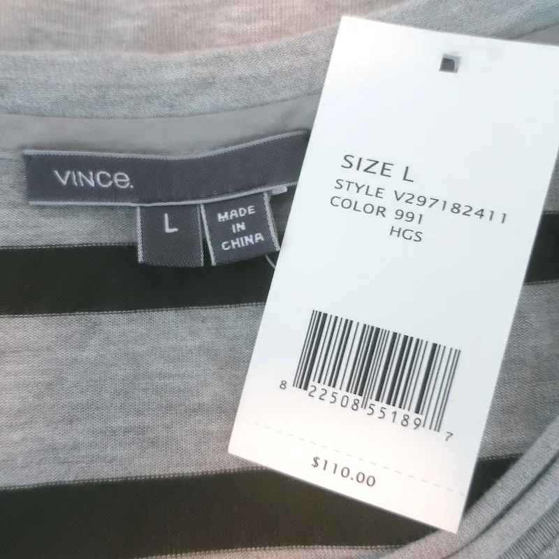 Vince T-shirt à manches longues rayé Gris chiné/Vert foncé Jersey Taille L NEUF