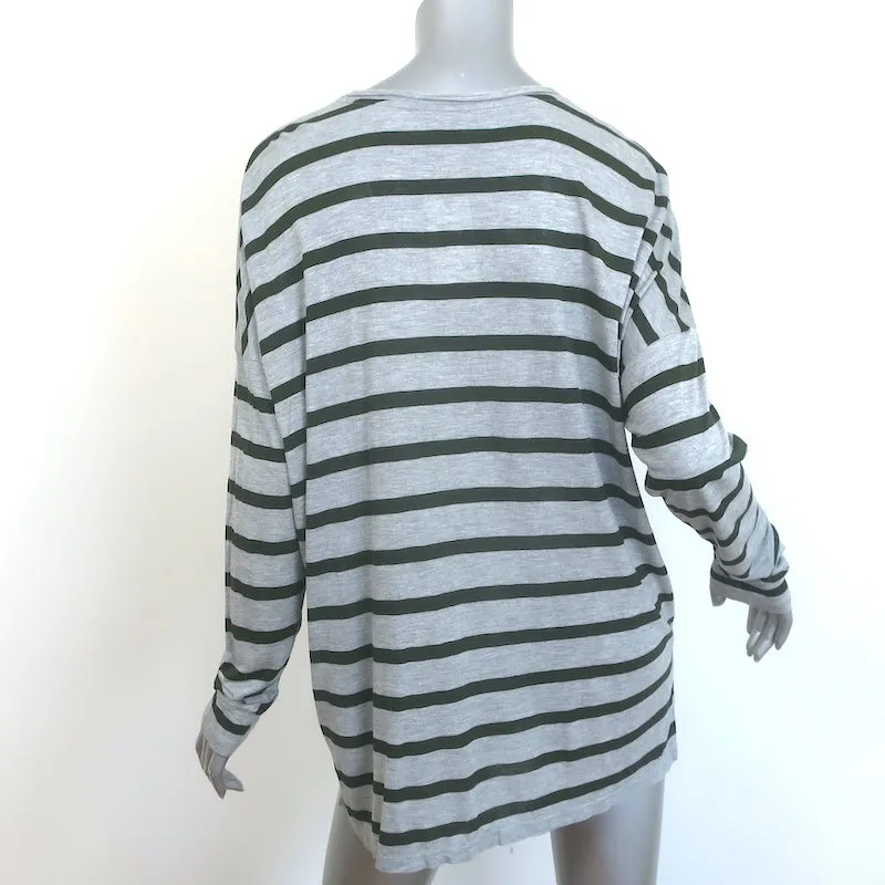 Vince T-shirt à manches longues rayé Gris chiné/Vert foncé Jersey Taille L NEUF