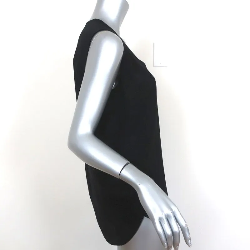 Vince Débardeur Noir en Soie avec Garniture en Cuir Taille Petite Blouse sans Manches