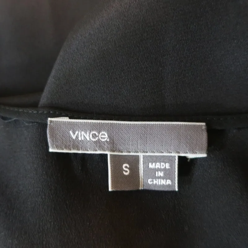 Vince Débardeur Noir en Soie avec Garniture en Cuir Taille Petite Blouse sans Manches