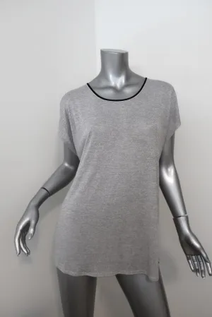 Vince Top Heather Silver Jersey Size Small Contrast-Trim Scoop Neck Tee