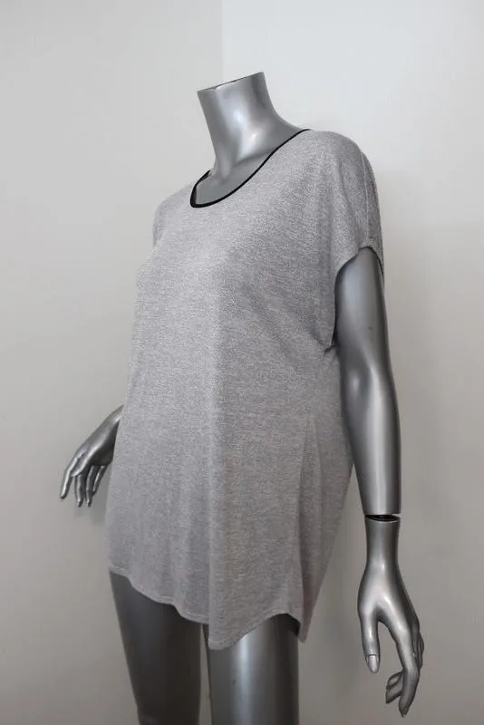 Vince Top Heather Silver Jersey Taille Petit T-shirt à encolure ronde avec passepoil contrasté