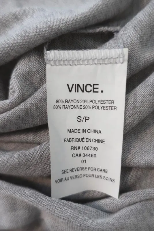 Vince Top Heather Silver Jersey Taille Petit T-shirt à encolure ronde avec passepoil contrasté