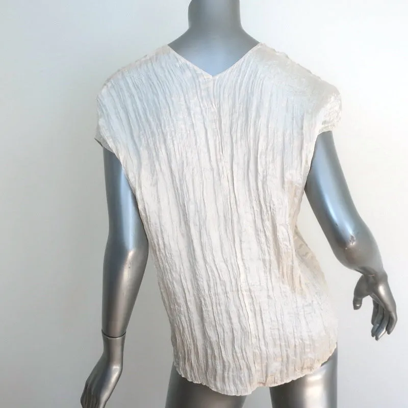 Vince V-Neck Pullover Haut en Satin Froissé Ivoire Taille Très Petit Blouse à Boutons