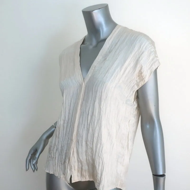 Vince V-Neck Pullover Haut en Satin Froissé Ivoire Taille Très Petit Blouse à Boutons