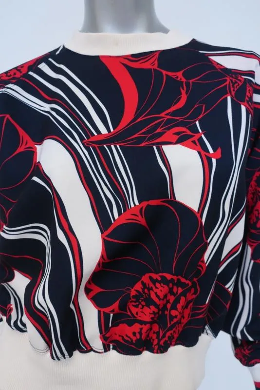 Pull chaud à col rond en polyester extensible, taille 1, imprimé floral marine/rouge