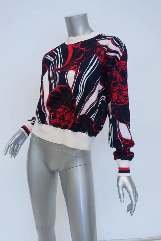 Pull chaud à col rond en polyester extensible, taille 1, imprimé floral marine/rouge