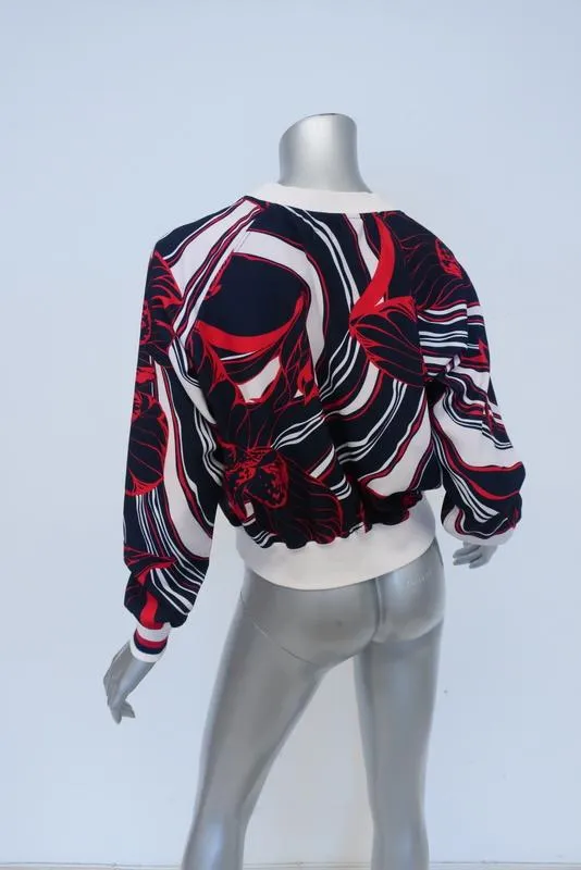 Pull chaud à col rond en polyester extensible, taille 1, imprimé floral marine/rouge