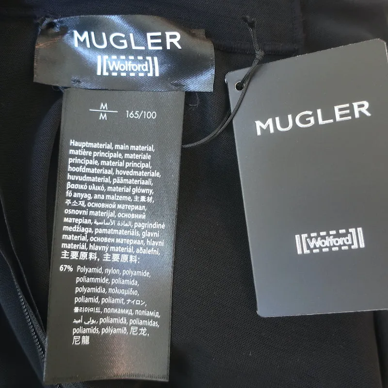 Wolford x Mugler Combinaison Moulante Flock Shaping Noir Velours & Maille Taille Moyenne NEUVE
