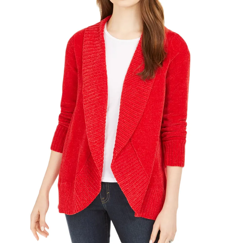 Cardigan à col châle en chenille pour femmes, Rouge