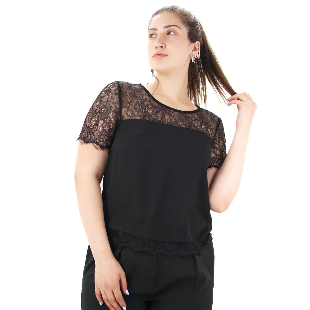 Haut en dentelle pour femme, Noir