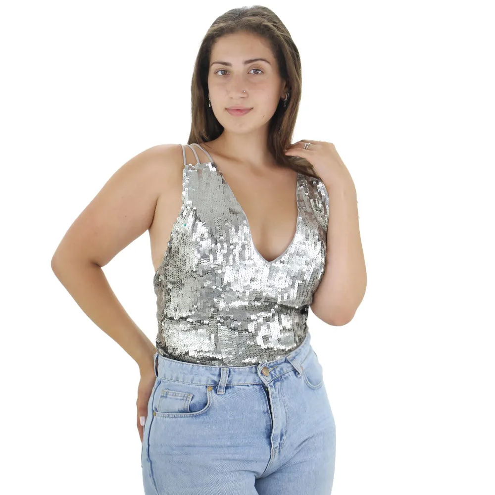 Body pailleté pour femme, Gris