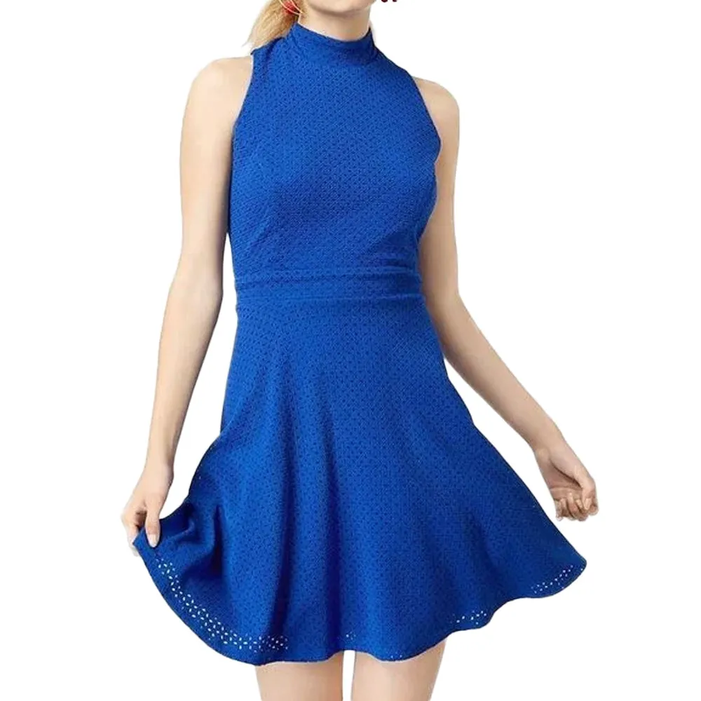 Robe ajustée et évasée à col montant texturé pour femme, Indigo