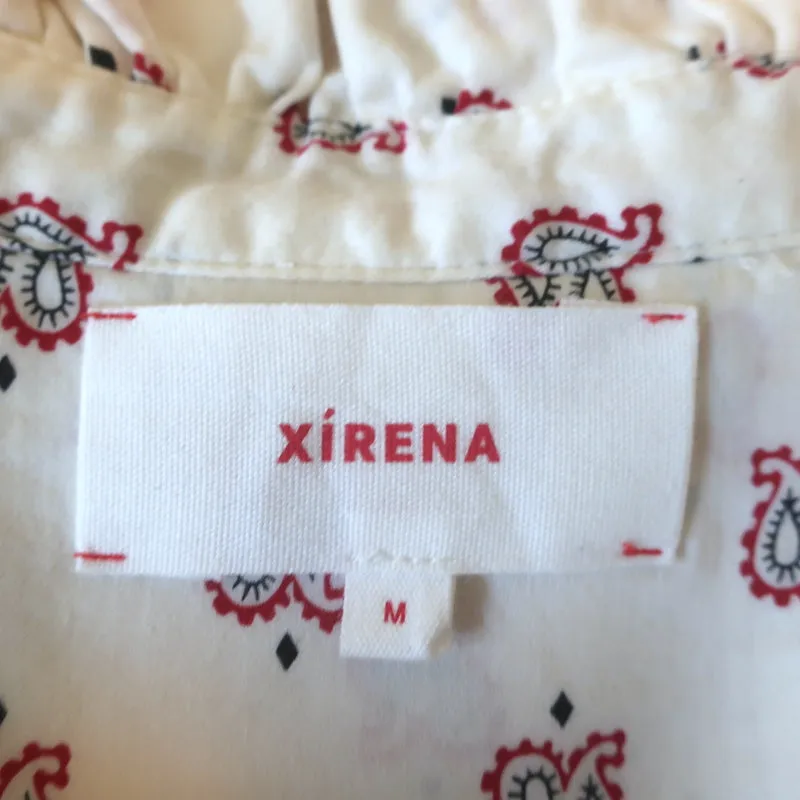 Xirena Camisole Haut Blanc Imprimé Bandana Drop Taille Moyenne Manches Courtes en Coton