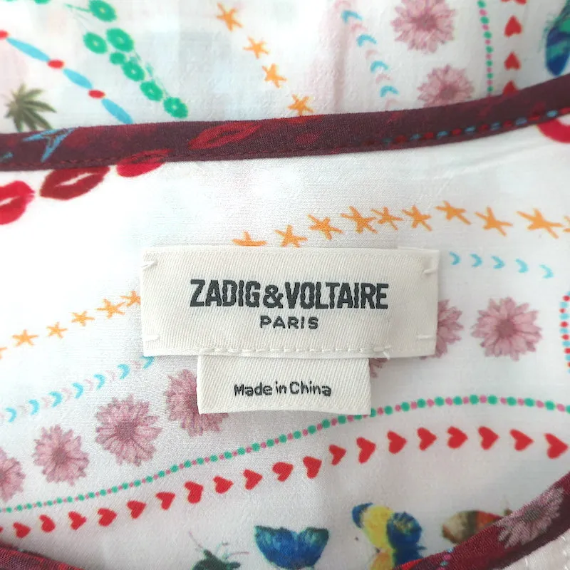 Zadig & Voltaire Top Tangara Psyché Blanc/Multicolore Imprimé Crêpe Taille Très Petite