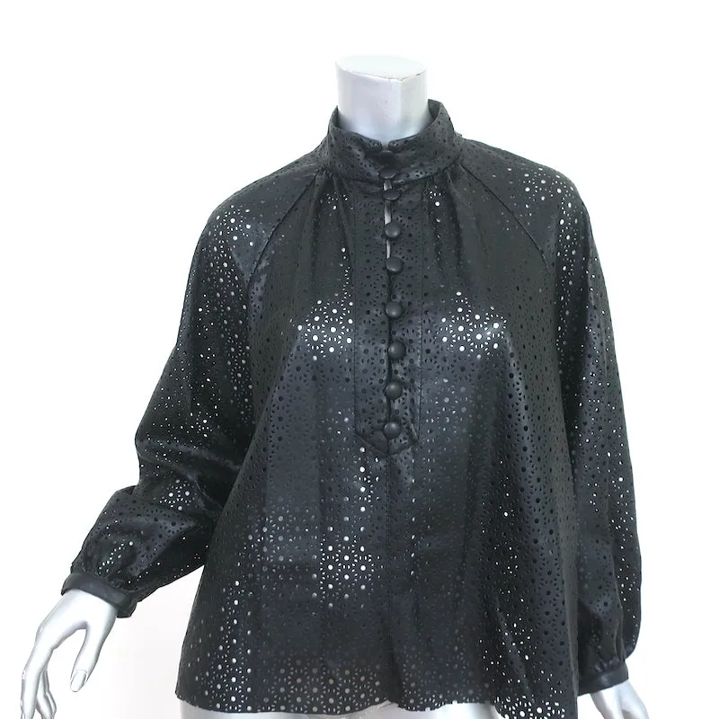 Zara Blouse en Simili-Cuir à Effet Laser Noir Taille Petite Haut à Manches Longues