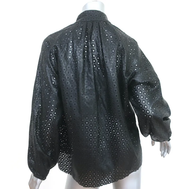 Zara Blouse en Simili-Cuir à Effet Laser Noir Taille Petite Haut à Manches Longues