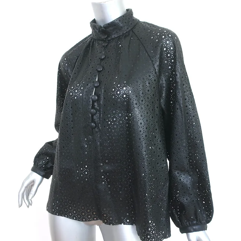 Zara Blouse en Simili-Cuir à Effet Laser Noir Taille Petite Haut à Manches Longues