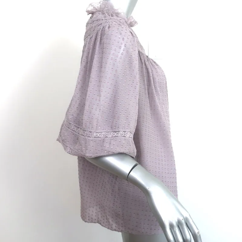 Zimmermann Blouse Lavande en Soie Mélangée à Motifs Suisse Garnie de Dentelle Taille 0