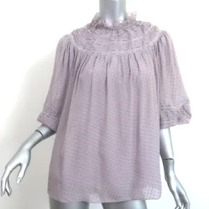 Zimmermann Blouse Lavender Lace-Trimmed Silk-Blend Swiss Dot Size 0