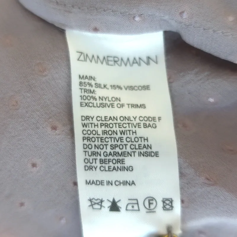Zimmermann Blouse Lavande en Soie Mélangée à Motifs Suisse Garnie de Dentelle Taille 0