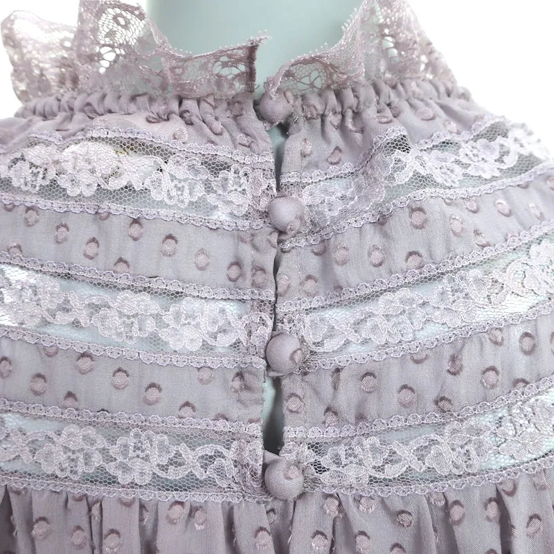 Zimmermann Blouse Lavande en Soie Mélangée à Motifs Suisse Garnie de Dentelle Taille 0