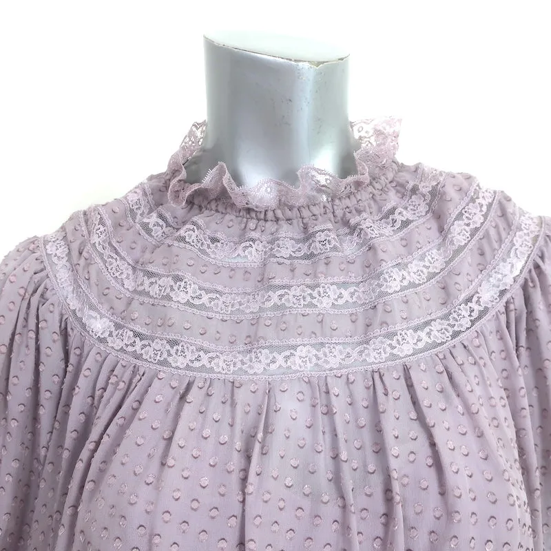 Zimmermann Blouse Lavande en Soie Mélangée à Motifs Suisse Garnie de Dentelle Taille 0