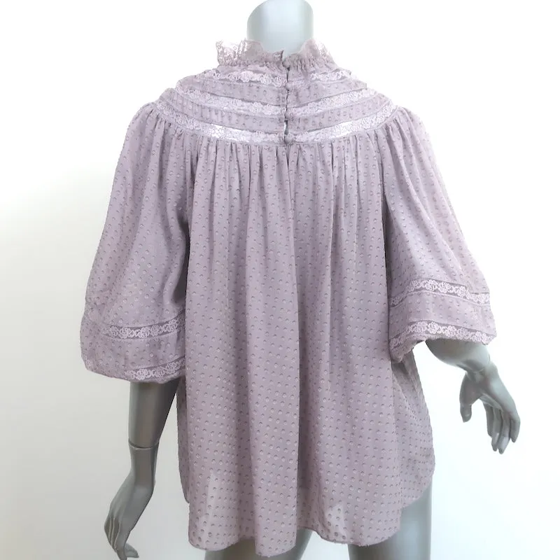 Zimmermann Blouse Lavande en Soie Mélangée à Motifs Suisse Garnie de Dentelle Taille 0
