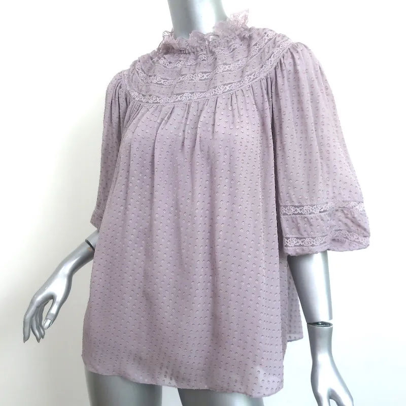 Zimmermann Blouse Lavande en Soie Mélangée à Motifs Suisse Garnie de Dentelle Taille 0