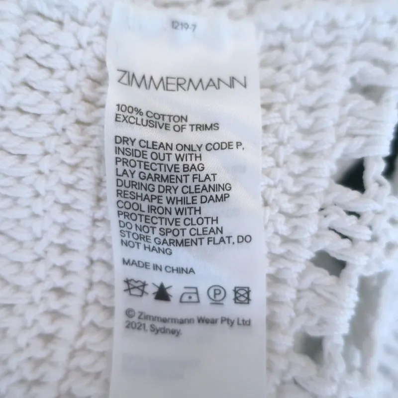Zimmermann Cassia Top en Crochet Blanc Coton Taille 2